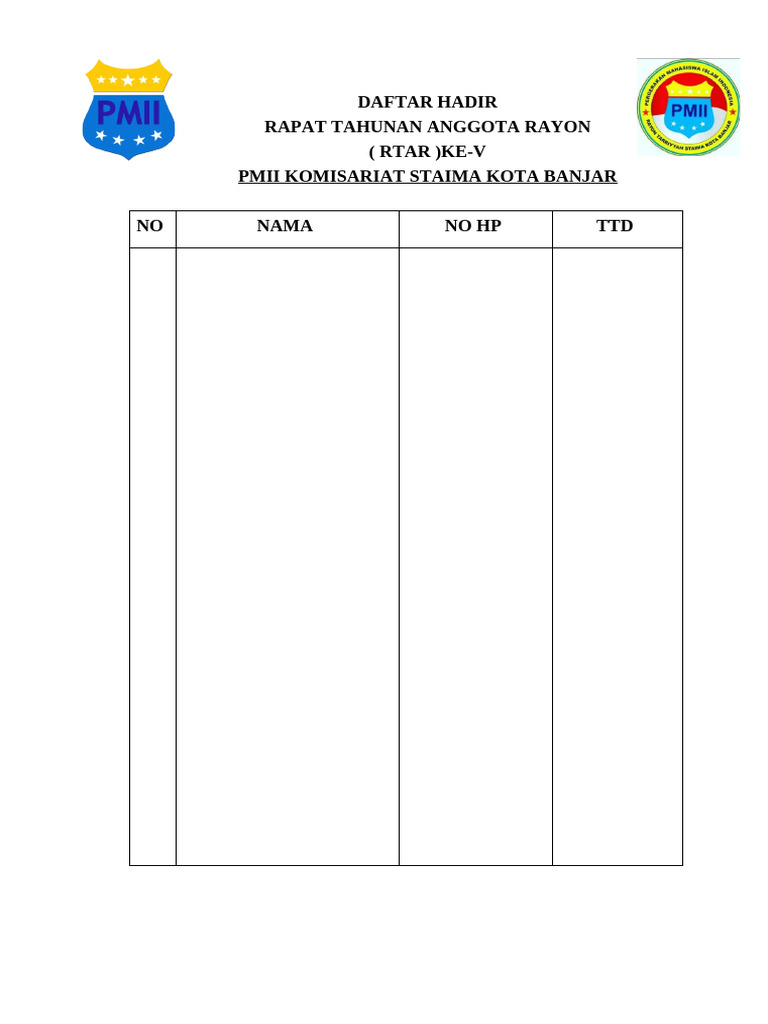 Daftar Hadir Rtar-V | PDF