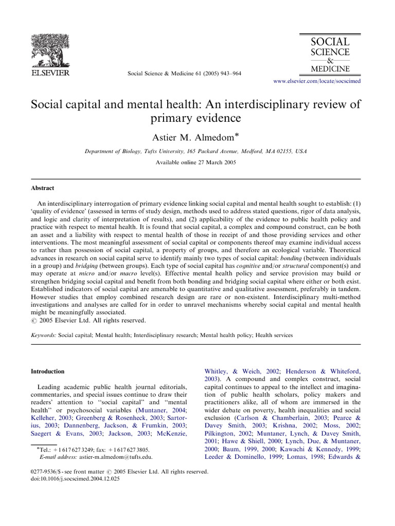 Social Capital's Impact on Mental Health | PDF | Social Capital | Analysis