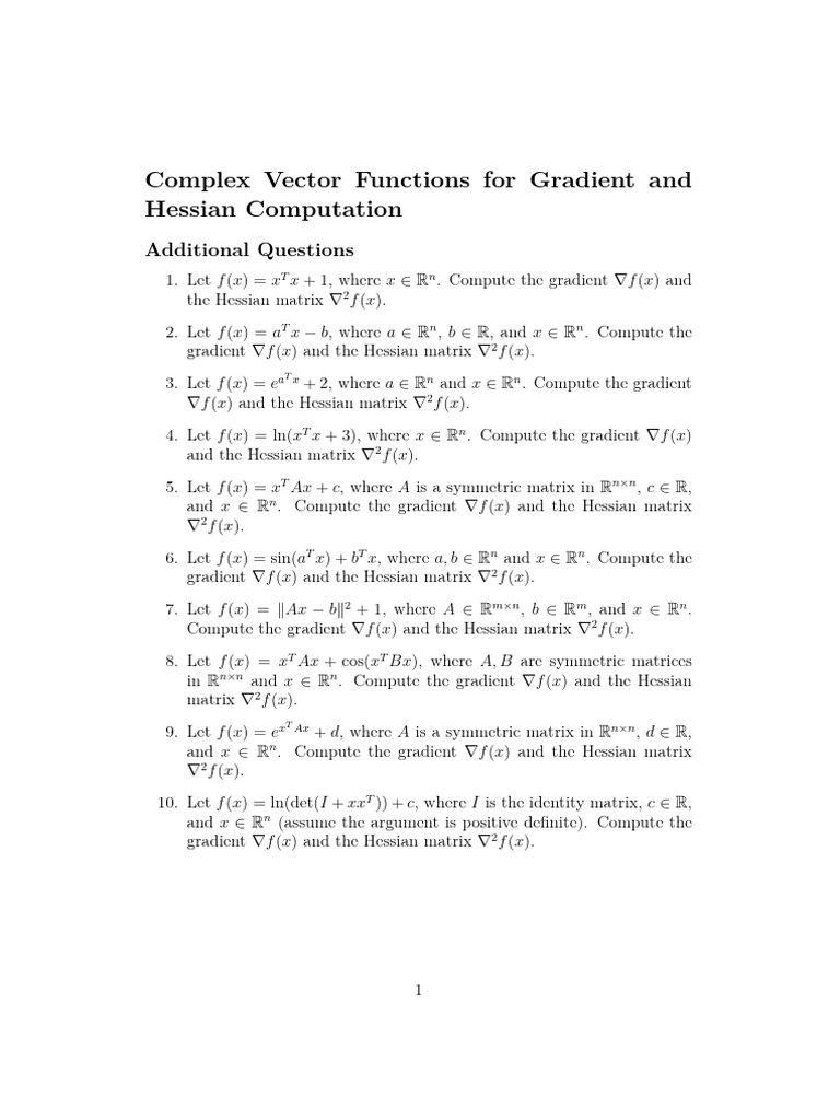 Gradient and Hessian of Vector Functions | PDF