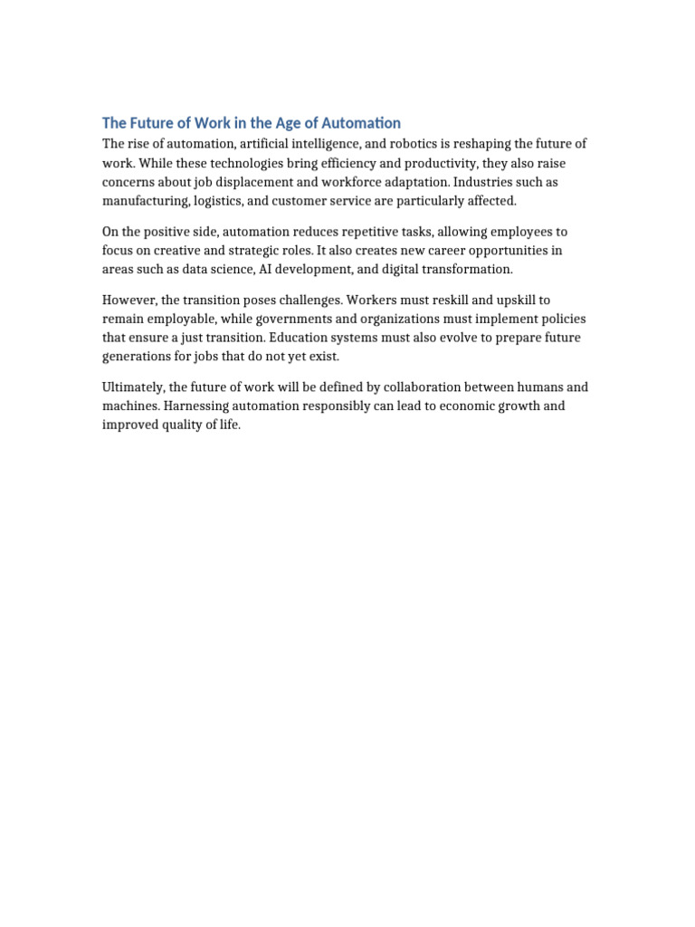 The Future of Work in The Age of Automation | PDF