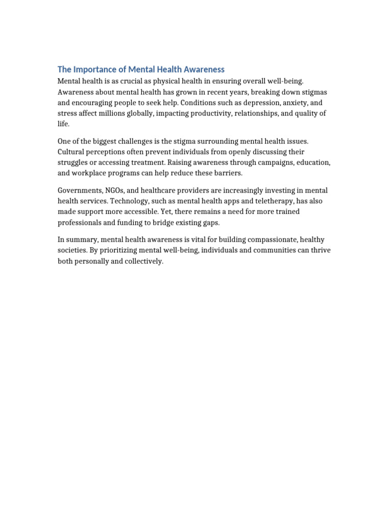 The Importance of Mental Health Awareness | PDF