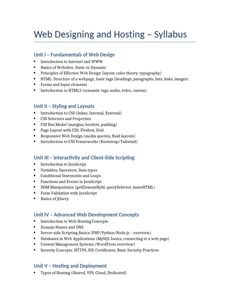 Web Designing and Hosting Syllabus | PDF