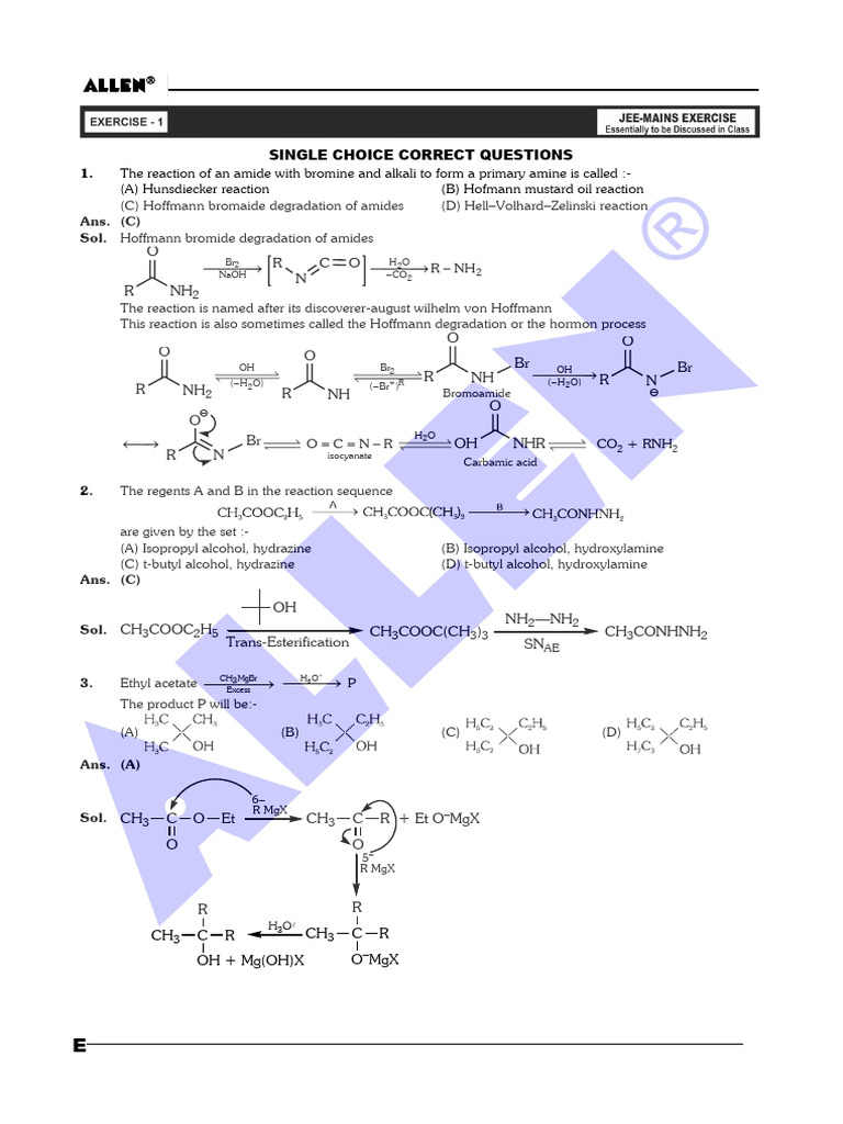 Unit 8 Chemistry 2 CARBOXYLIC ACID Exercise Sol 1to5 | PDF | Carboxylic ...
