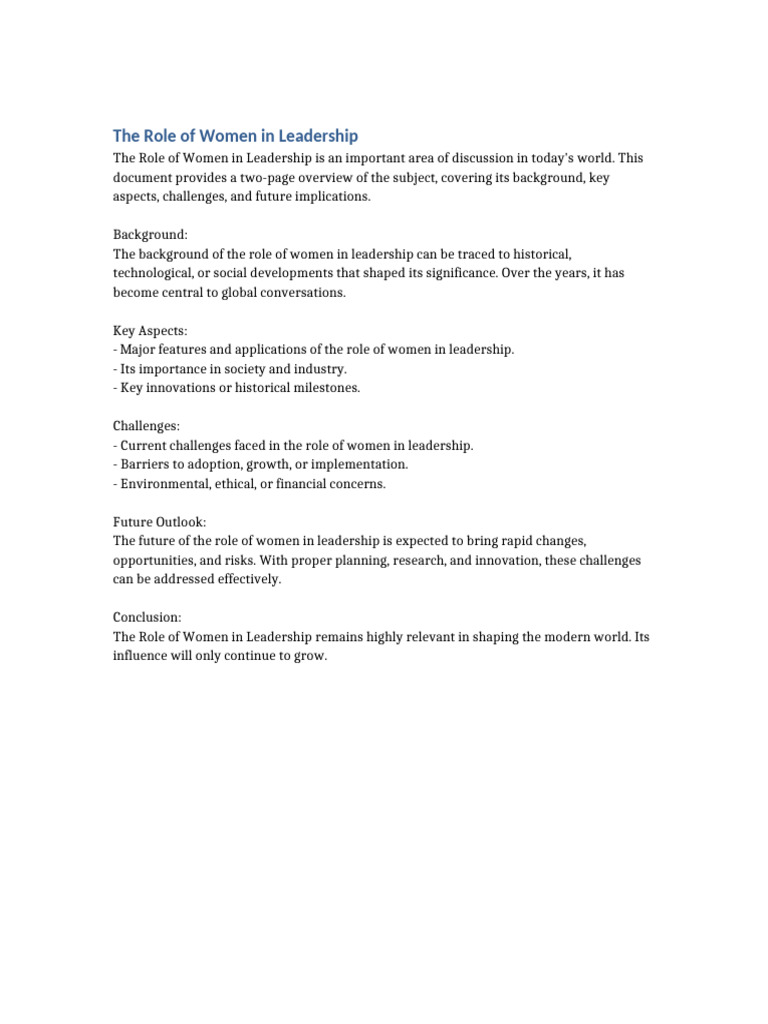 The Role of Women in Leadership | PDF