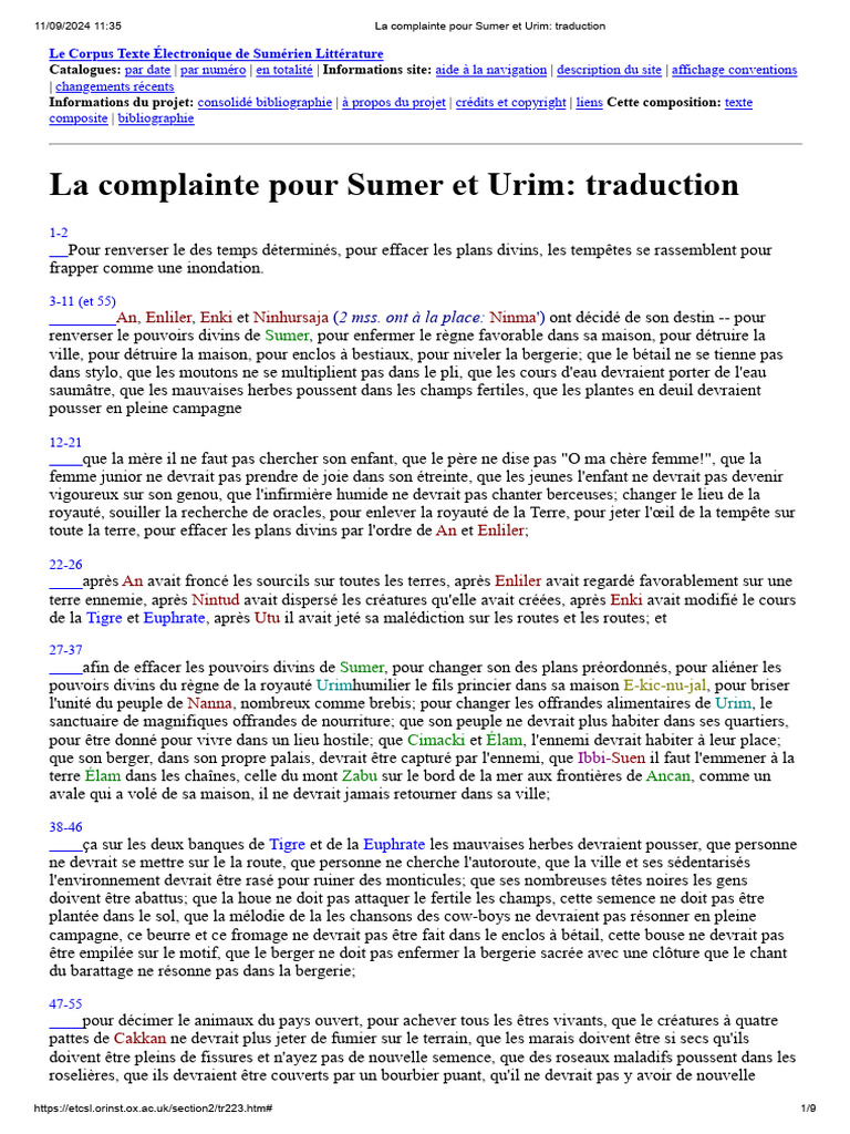 Complainte pour Sumer et Urim: Traduction | PDF | Sumer | Bovins ...