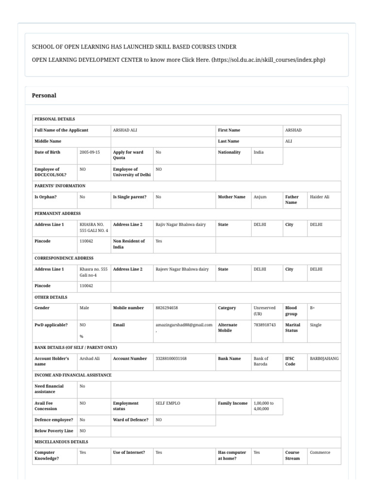 SOL Admission Application 2024 | PDF