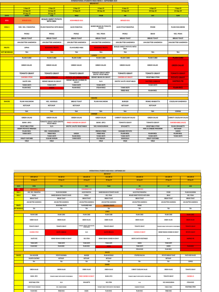 Disang Hostel Menu for September 2025 | PDF | Salad | Gravy