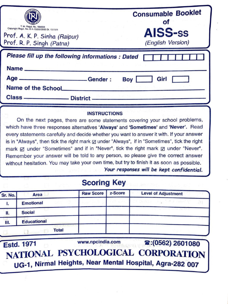 Aiss - Ss Questionnaire | PDF