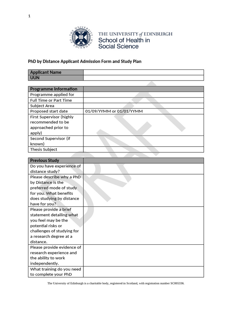 PhD Distance Study Application Form | PDF | Doctor Of Philosophy | Thesis