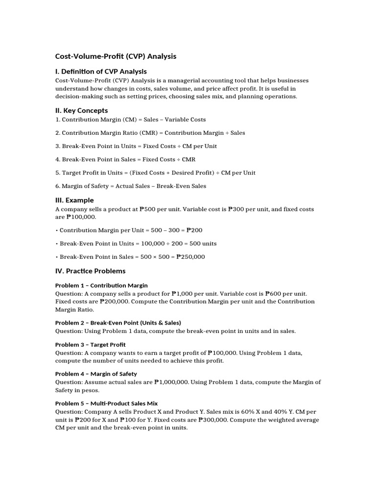 CVP Analysis and Practice Problems | PDF