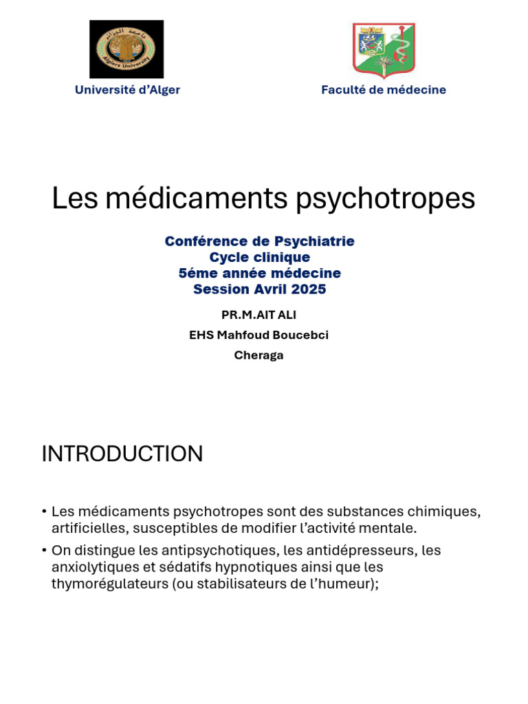 Médicaments psychotropes : Antipsychotiques et Antidépresseurs | PDF ...