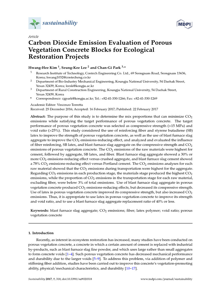 Carbon Dioxide Emission Evaluation of Porous Vegetation Concrete Blocks ...