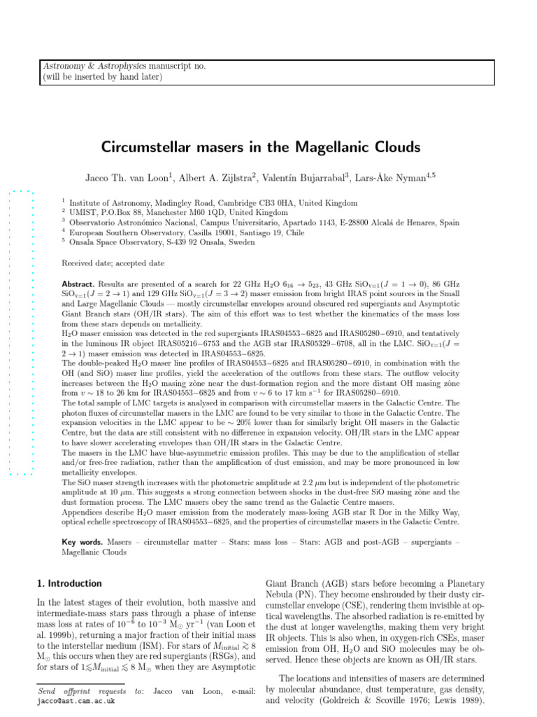 Circumstellar Masers in Magellanic Clouds | PDF | Stars | Interstellar ...