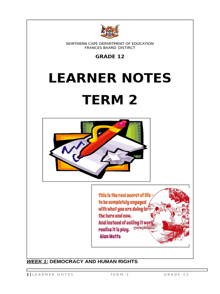 Grade 12 Learner Notes: Democracy & Rights | PDF | Sanitation | Social ...