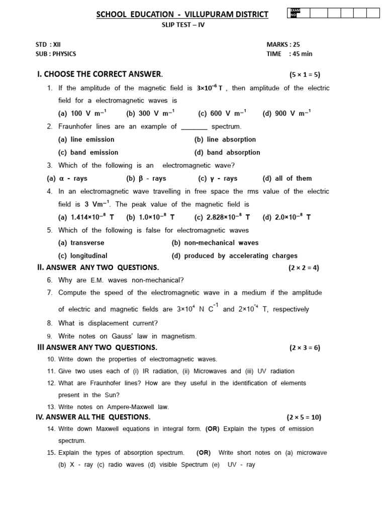 12th PHY ST - 4 EM 2025 - 250901 - 215254 | PDF | Electromagnetic ...