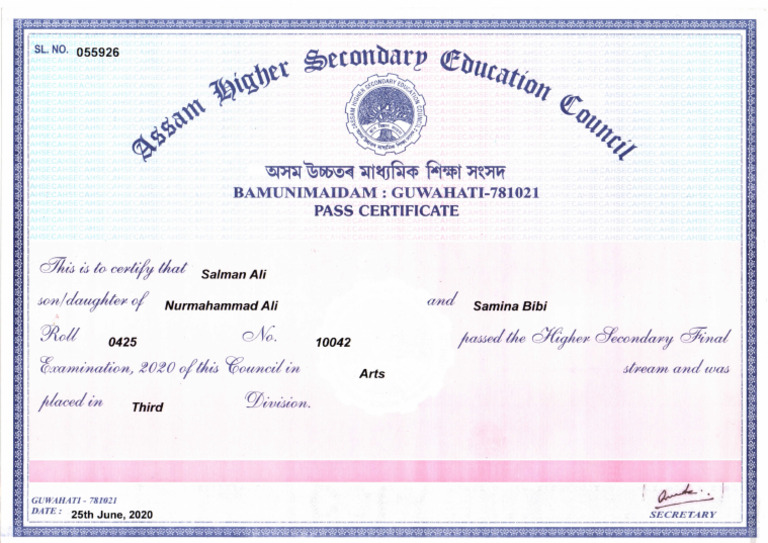 Pass Certificate for Samina Bibi | PDF