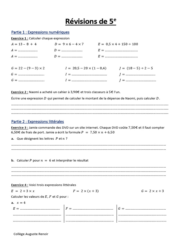 Fiche de révision math 5ème PDF | PDF
