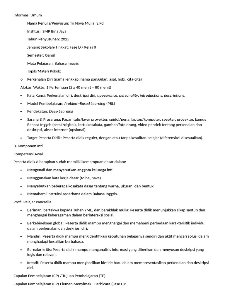 Modul Ajar Deep | PDF