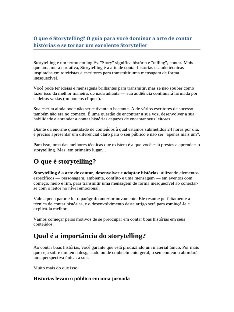 Guia Completo de Storytelling para Conteúdo | PDF | Narrativa | Narrativa