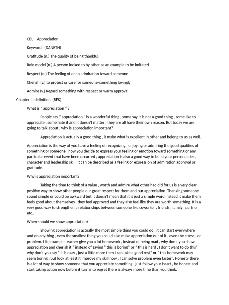 CBL Project - Appreciation | PDF | Gratitude | Thought