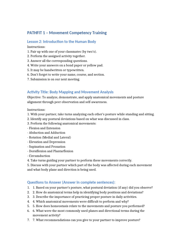 Body Mapping & Movement Analysis Guide | PDF | Anatomical Terms Of Motion