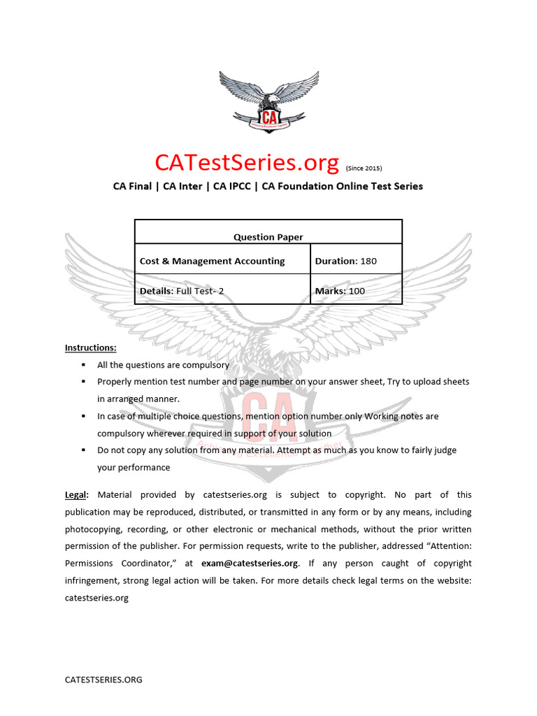 Cost Management Accounting Full Test 2 Nov 2023 Test Paper 1689235550 ...