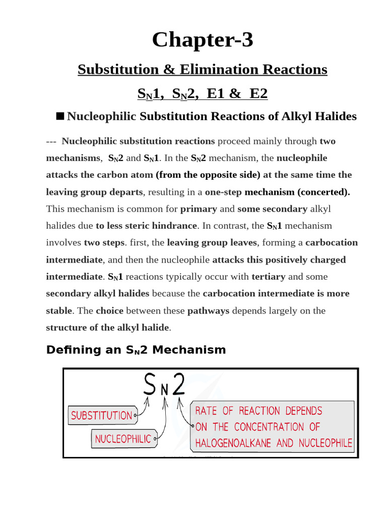 SN1, SN2, E1 & E2 Reaction Mechanisms | PDF | Chemical Reactions ...
