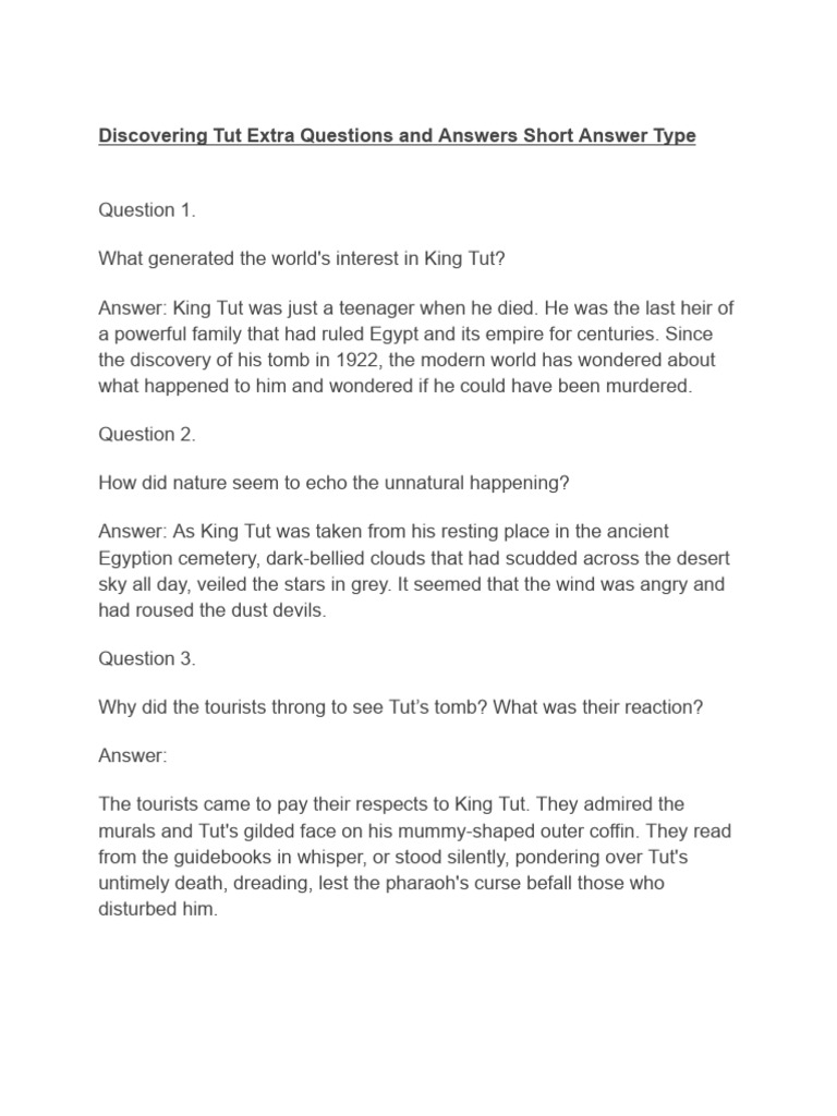 Tut: Extra Questions and Answers Guide | PDF | Akhenaten | Tutankhamun