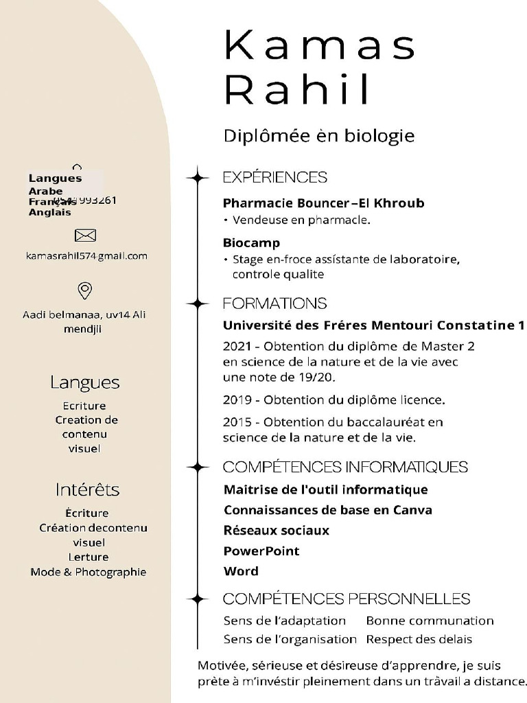 CV Rahil Kamas FinalLangues | PDF