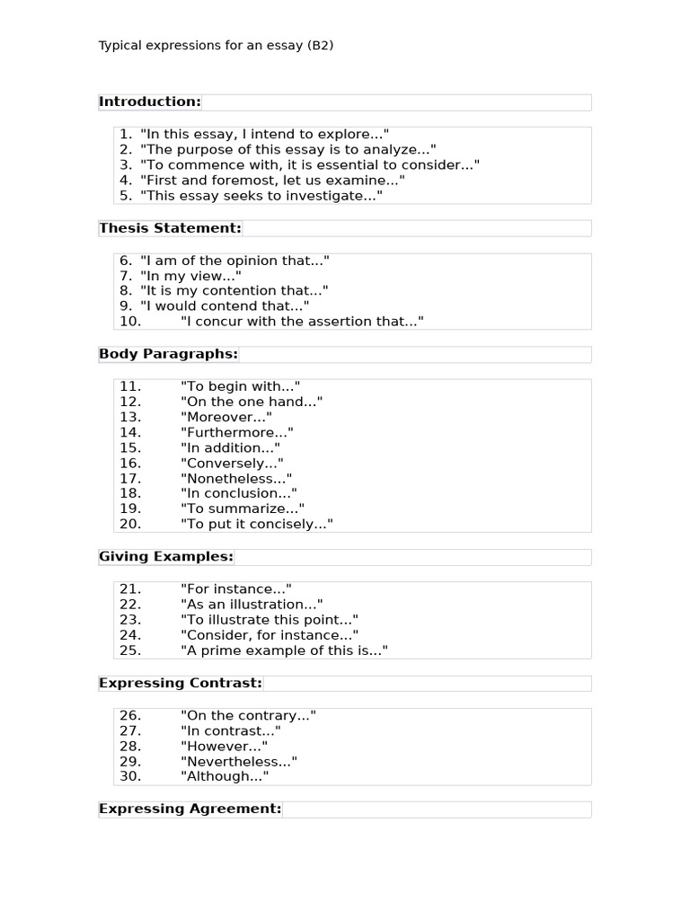 Expresiones clave para ensayos B2 | PDF