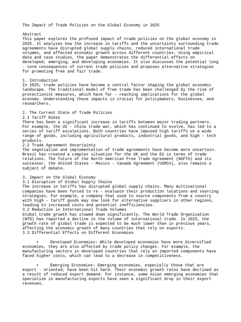 Trade Policy Impacts on Global Economy 2025 | PDF | Exports | World ...
