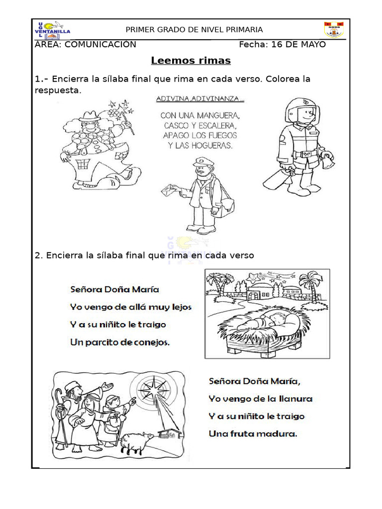 Ficha De Comunicación Leemos Rimas Elba Pdf