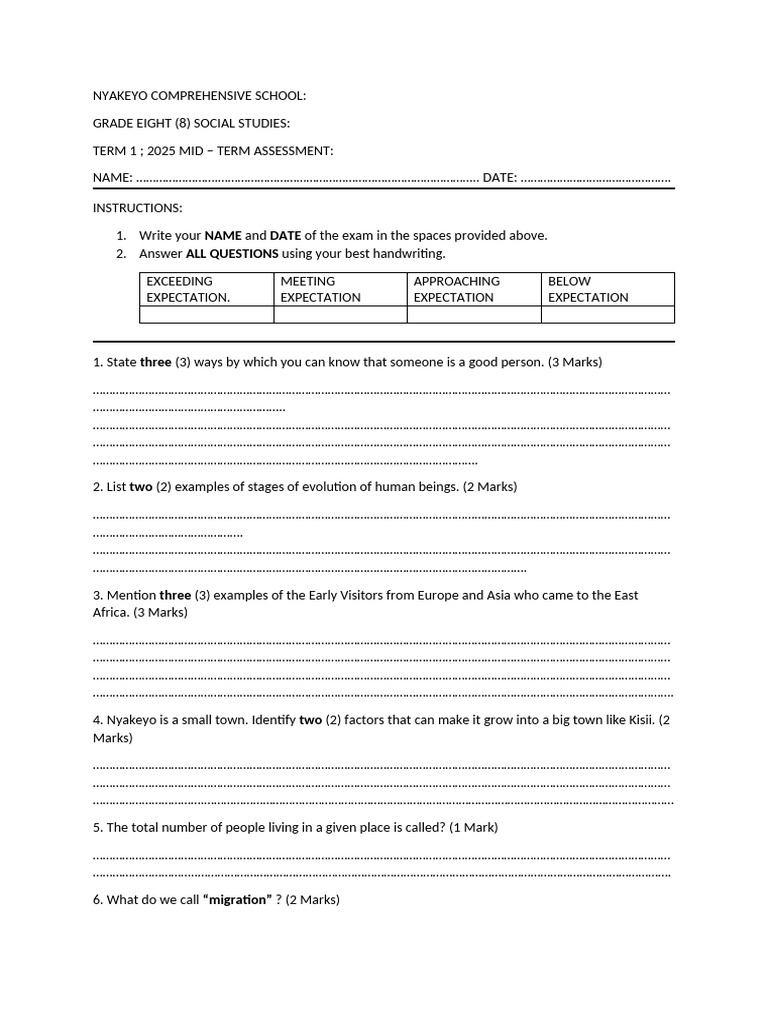 Grade 8 Social Studies Mid-Term Exam | PDF | Chess Openings | Chess Theory