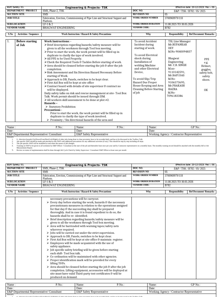 SMS LF SWP | PDF | Occupational Safety And Health | Safety