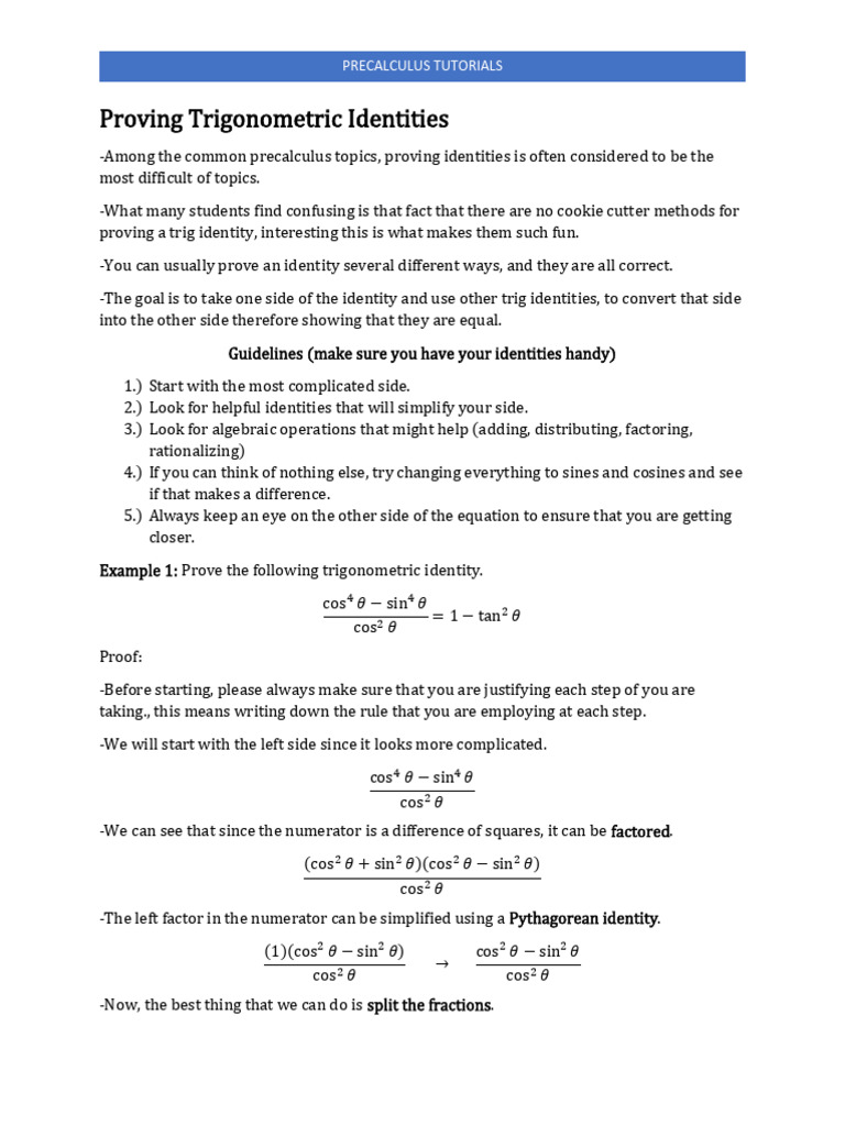 Proving Trigonometric Identities | PDF | Trigonometric Functions ...
