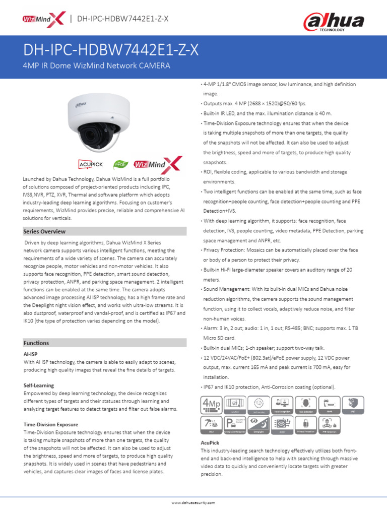 IPC-HDBW7442E1-Z-X S0 Datasheet 20241112 | PDF | Camera Lens | Camera