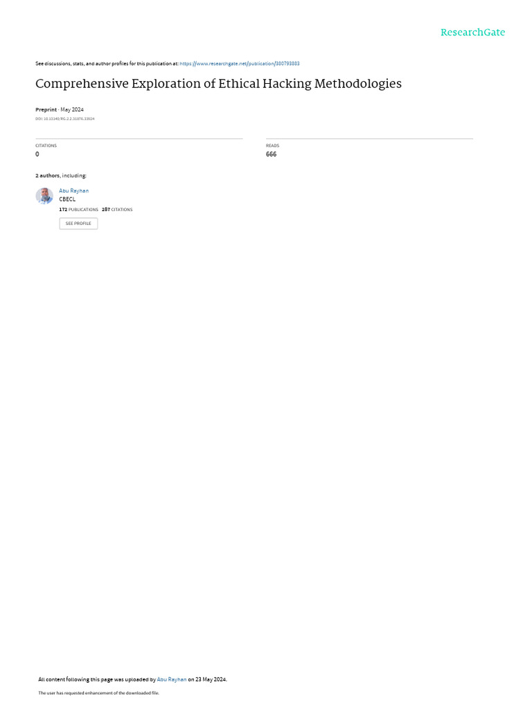 Comprehensive Exploration of Ethical Hacking Methodologies: Preprint ...