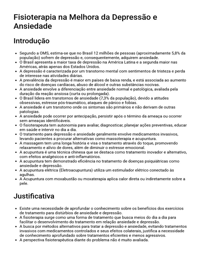 Fisioterapia no Tratamento da Ansiedade | PDF | Depressão | Ansiedade