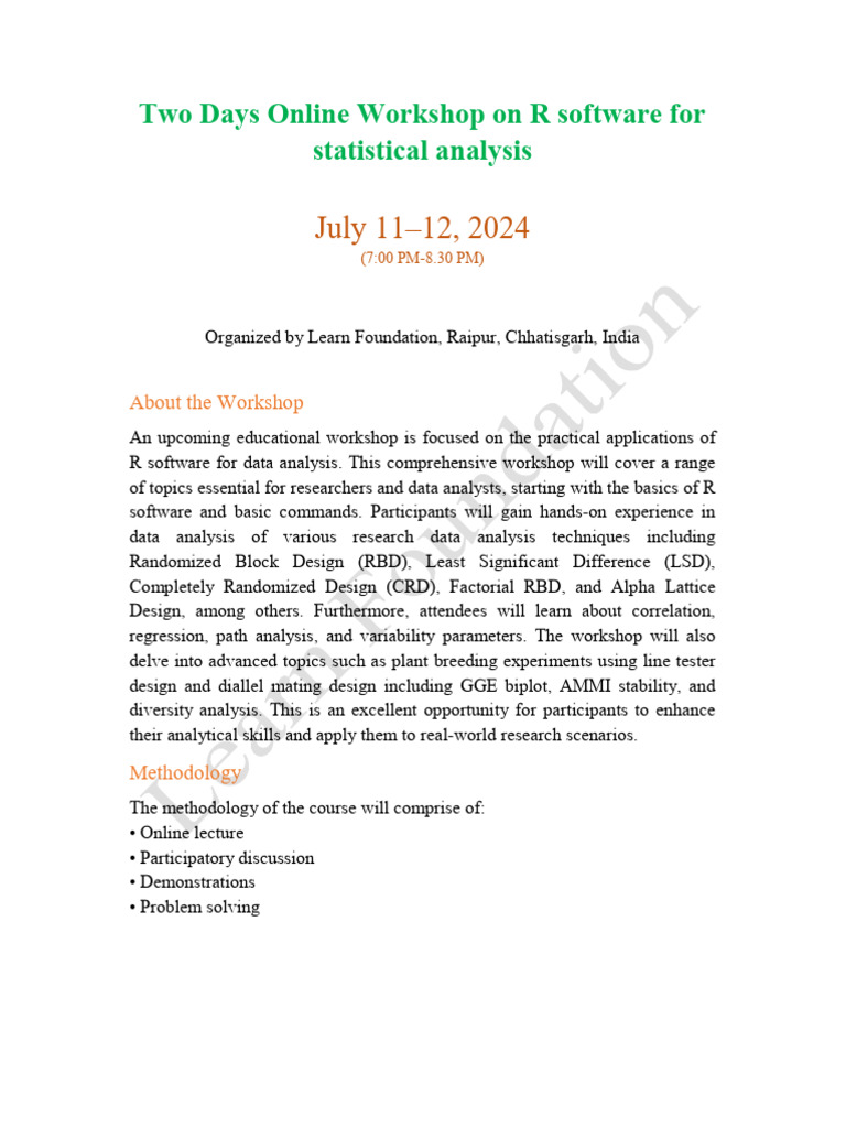 R Software Workshop for Data Analysis | PDF