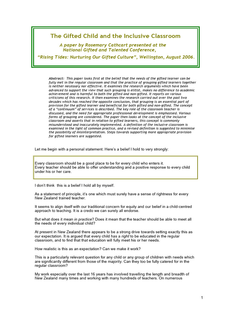Gifted Learners in Inclusive Classrooms | PDF | Gifted Education ...