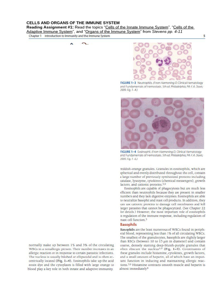 Immune System Cells and Organs Overview | PDF