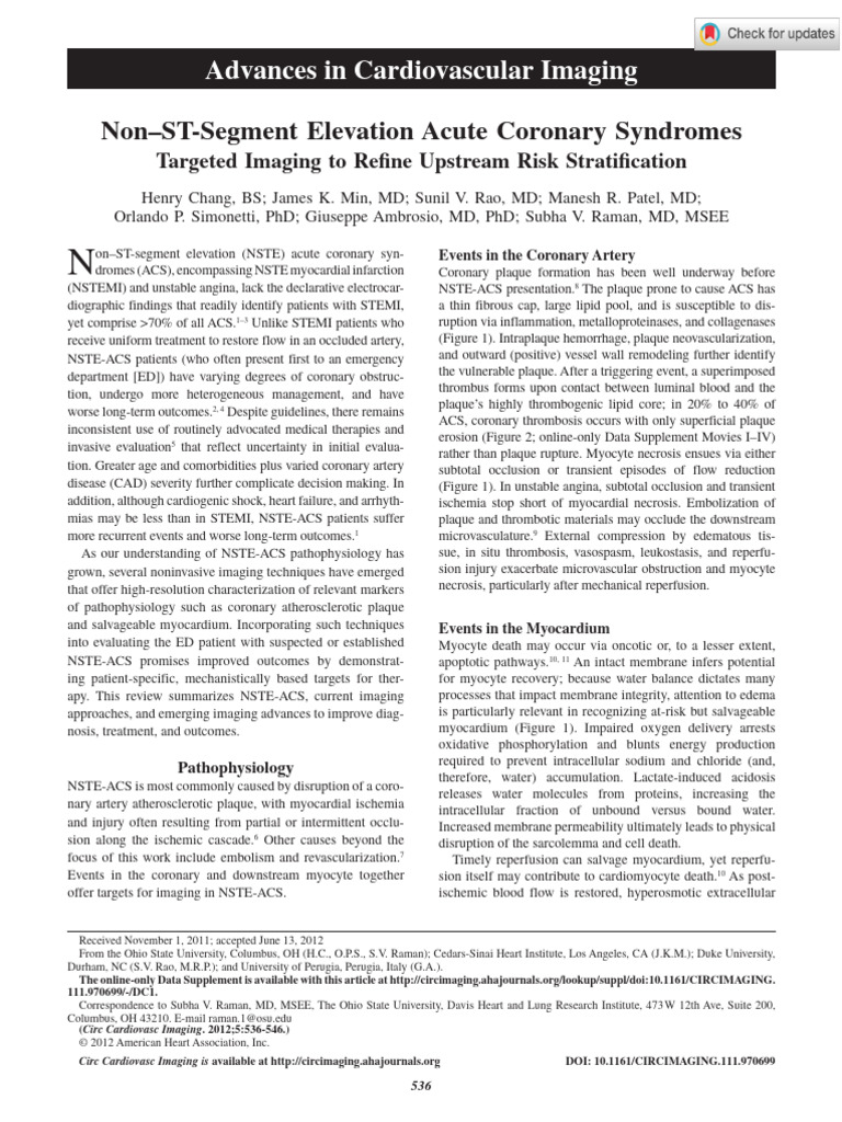 Chang Et Al Non ST Segment Elevation Acute Coronary Syndromes | PDF ...