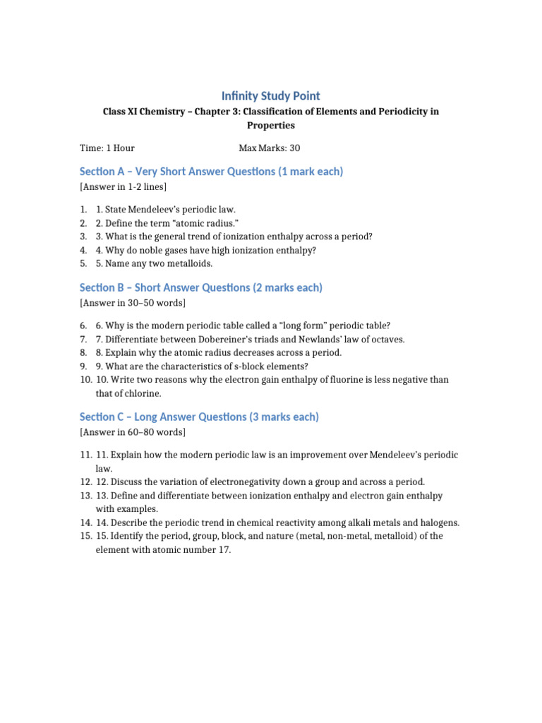 Class XI Chemistry Ch3 Subjective Test | PDF