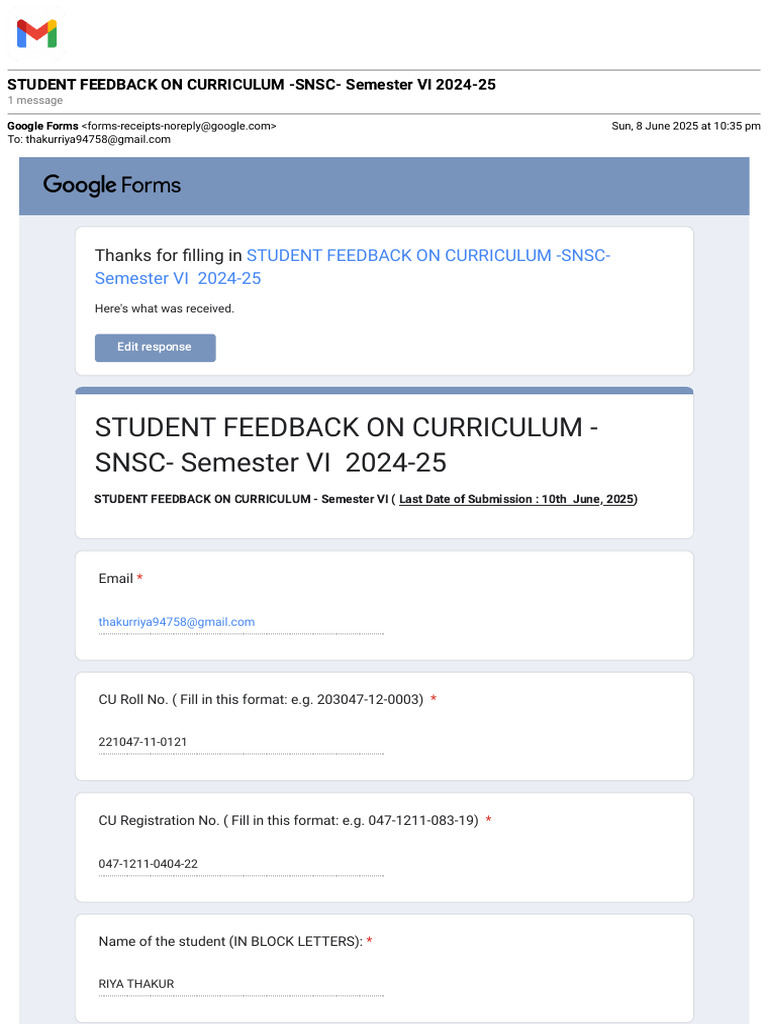 Gmail - Student Feedback On Curriculum - SNSC - Semester Vi 2024-25 ...