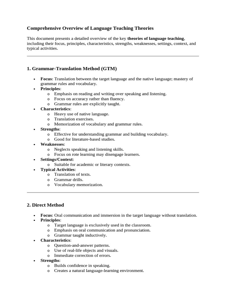 Comprehensive Overview of Language Teaching Theories | PDF | Language ...