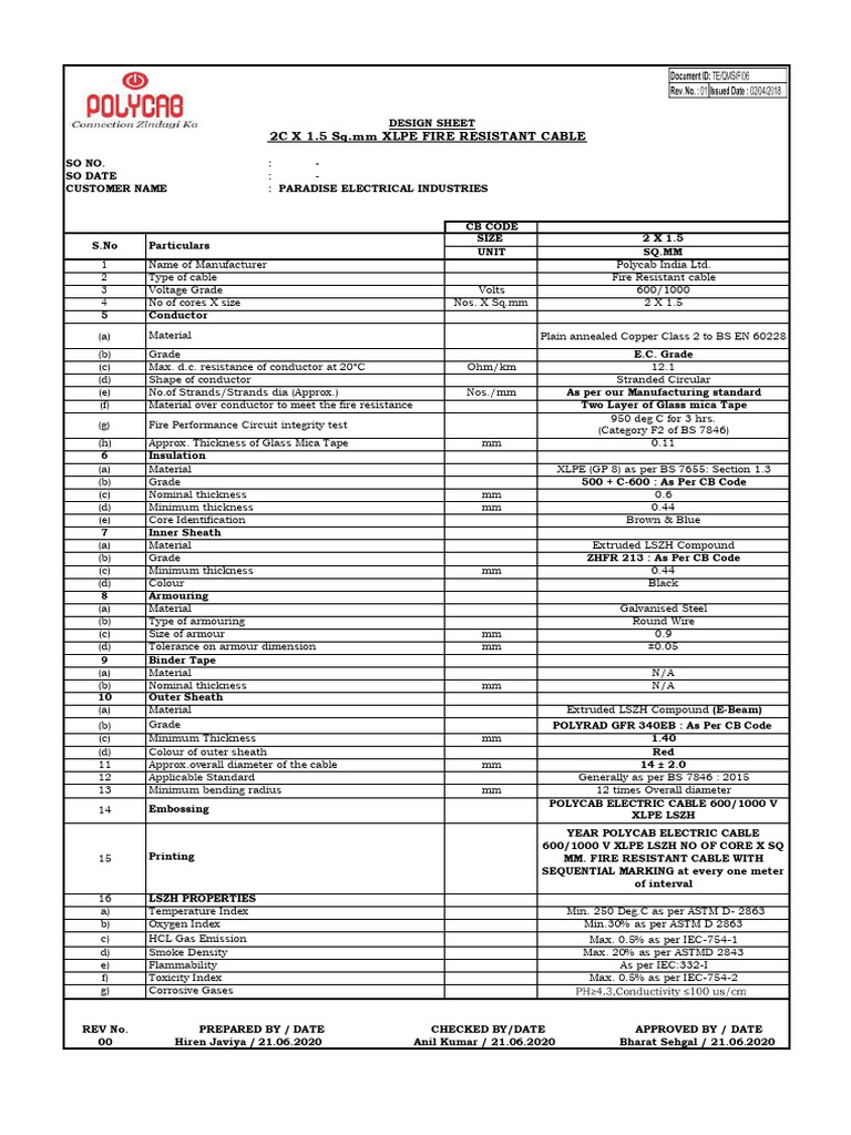 Custom F2 Fire Resistant Cable Specs | PDF | Electrical Conductor ...