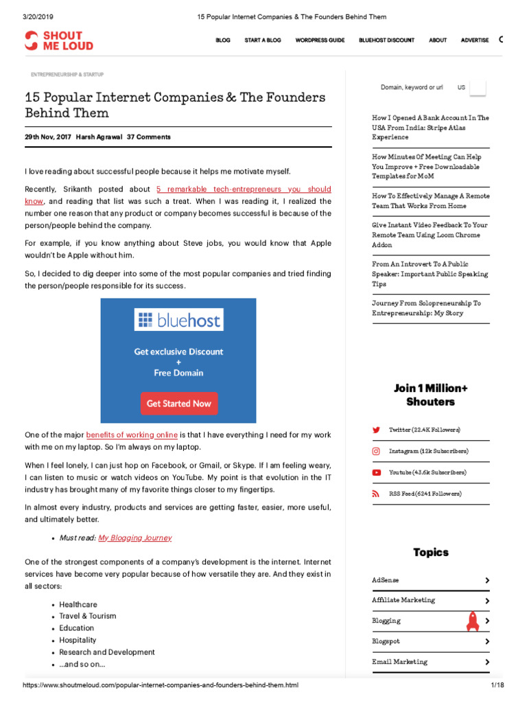 15 Popular Internet Companies & The Founders Behind Them | PDF ...