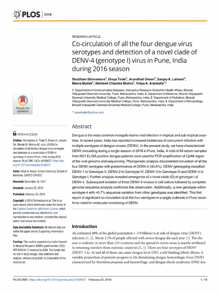 Co-Circulation of All The Four Dengue Virus Serotypes and Detection of ...