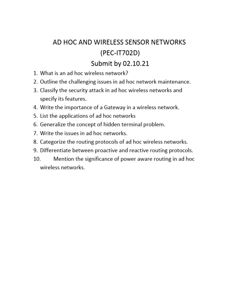 Ad Hoc and Wireless Sensor Networks | PDF