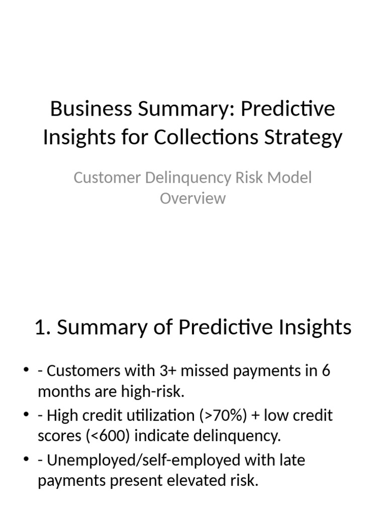 Predictive Insights for Collections Strategy | PDF